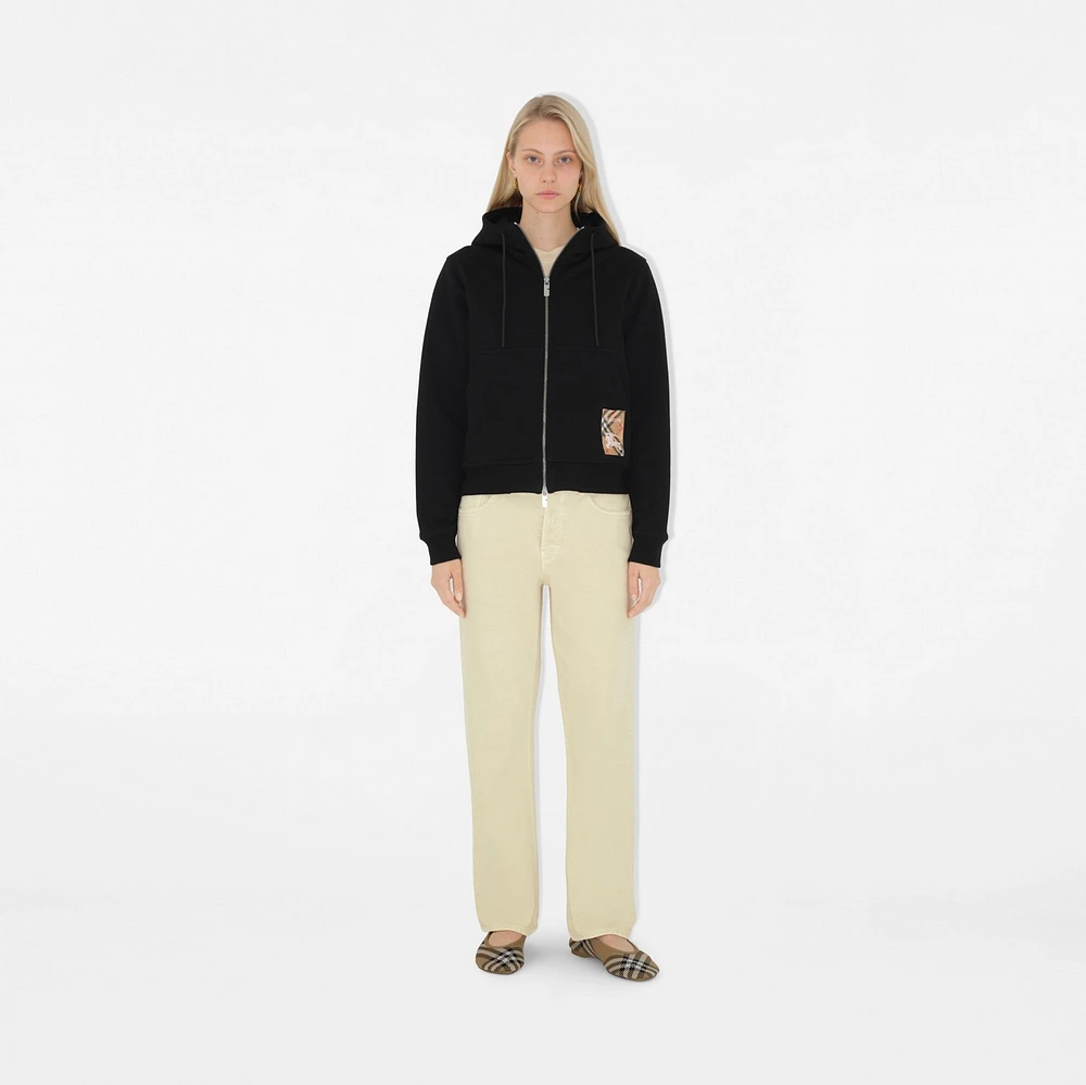 Check Label Cotton Zip Hoodie in Black - Women | Burberry® Official