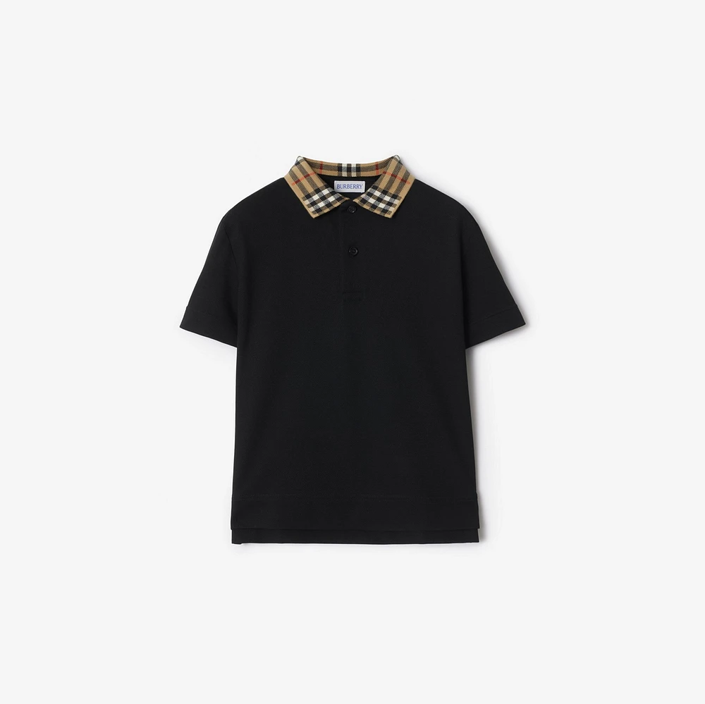 Check Collar Cotton Polo Shirt in Black | Burberry® Official