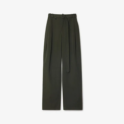 Gabardine Belted Trousers in Shale - Women, Cotton | Burberry® Official
