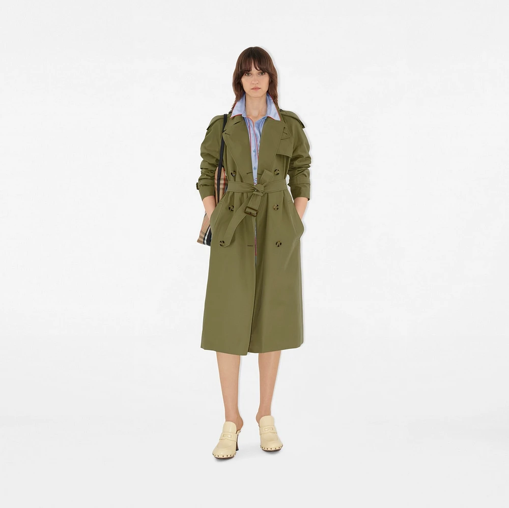 Long Highgrove Castleford Trench Coat in Wreath - Women, Cotton | Burberry® Official