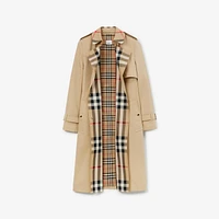 Long Check Collar Gabardine Trench Coat in Honey - Women, Cotton Gabardine | Burberry® Official