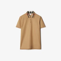 Check Collar Cotton Polo Shirt in Beige - Men | Burberry® Official