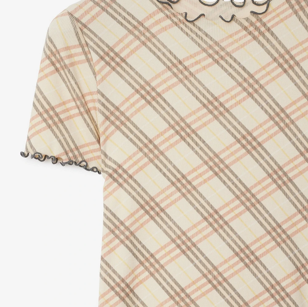 Check Stretch Cotton T-shirt in Teacup - Women | Burberry® Official