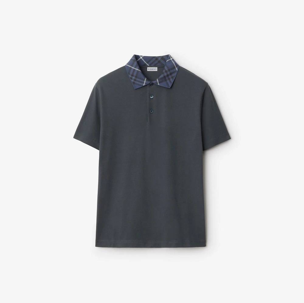 Check Collar Cotton Polo Shirt in Magnet - Men | Burberry® Official
