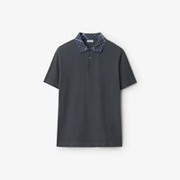 Check Collar Cotton Polo Shirt in Magnet - Men | Burberry® Official