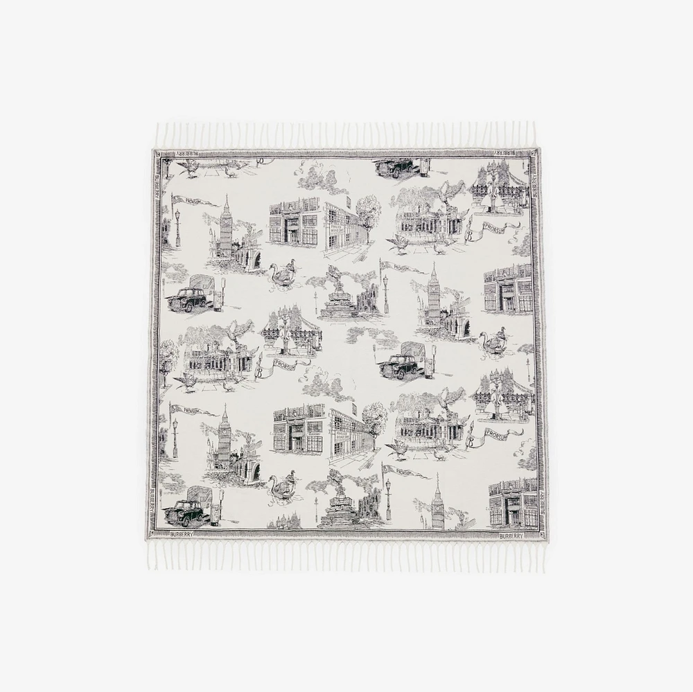London Landmarks Cashmere Wool Blanket in Monochrome | Burberry® Official