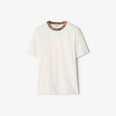 Check Trim Cotton T-shirt in Chalk white - Men | Burberry® Official