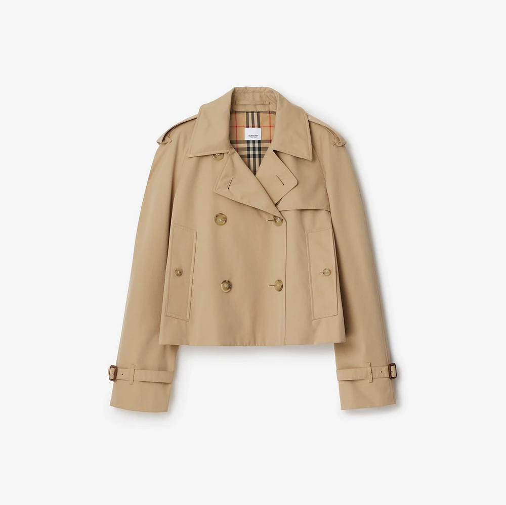 Cropped Gabardine Trench Jacket in Honey - Women, Cotton | Burberry® Official