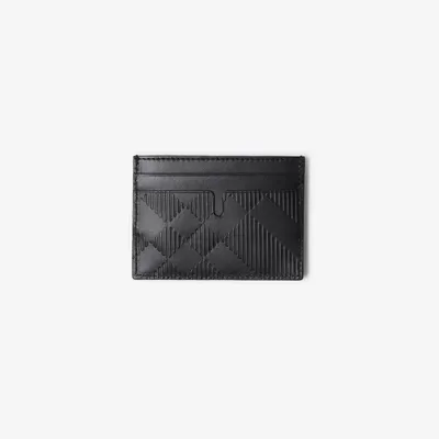 Embossed Check Card Case in Black - Men, Leather | Burberry® Official