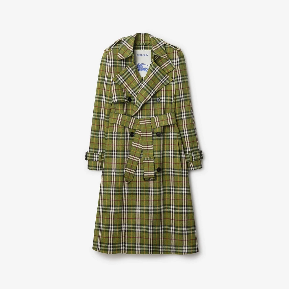 Long Check Stretch Linen Trench Coat in Caper - Women | Burberry® Official