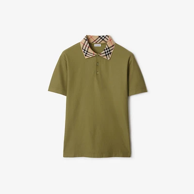 Check Collar Cotton Polo Shirt in Estate green - Men | Burberry® Official