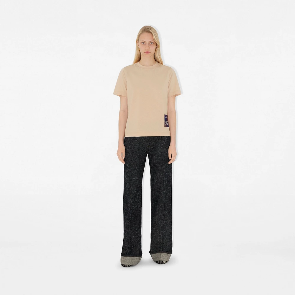 Check Label Cotton T-shirt in Teacup - Women | Burberry® Official