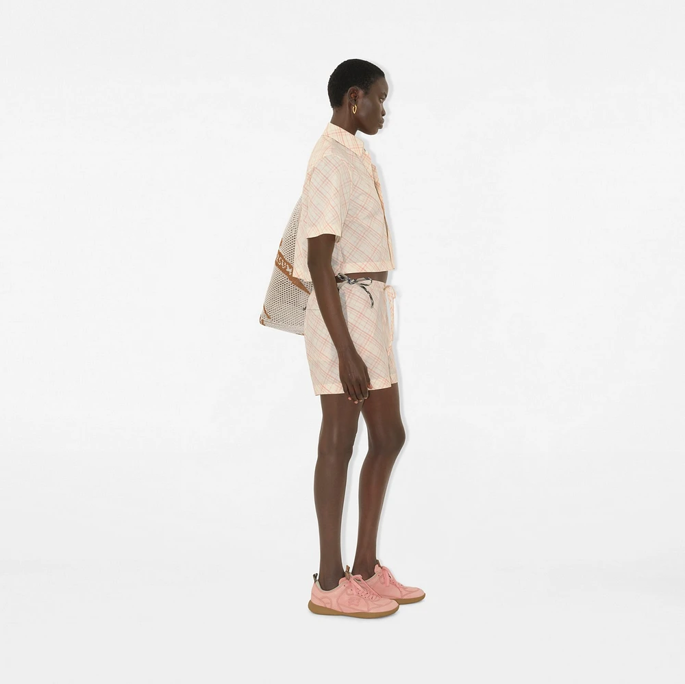 Cropped Check Cotton Shirt in Dusky rose - Women | Burberry® Official
