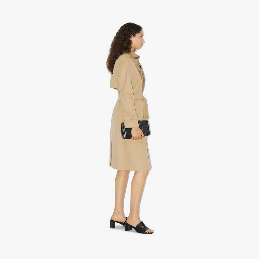 Long Check Collar Gabardine Trench Coat in Honey - Women, Cotton Gabardine | Burberry® Official