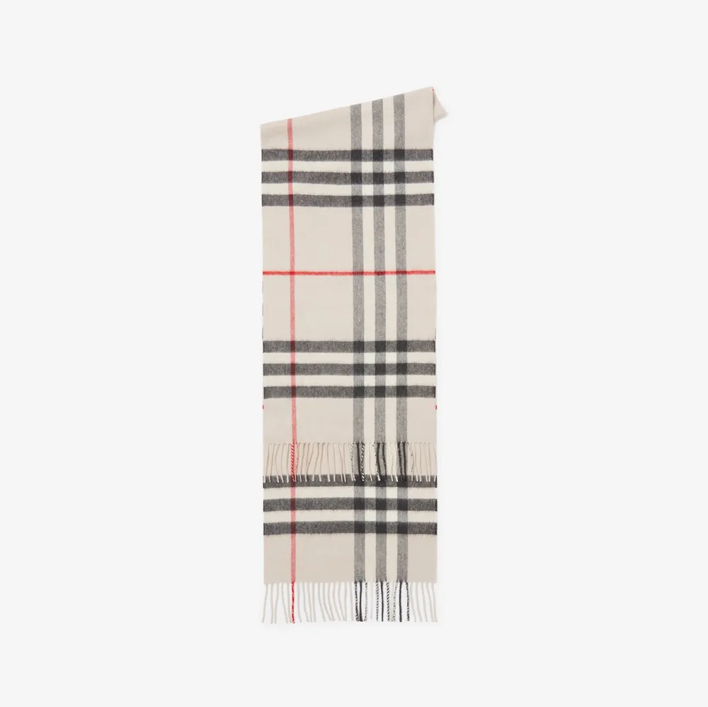 Check Cashmere Scarf in Stone Beige | Burberry® Official