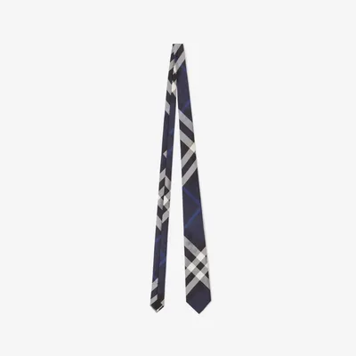 Check Silk Tie in Navy Blue - Men | Burberry® Official