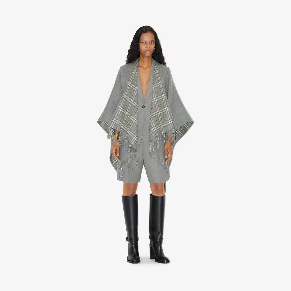 Check Wool Reversible Cape in Grey | Burberry® Official