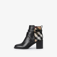 Check and Leather Heel Boots in Black/archive beige - Women | Burberry® Official