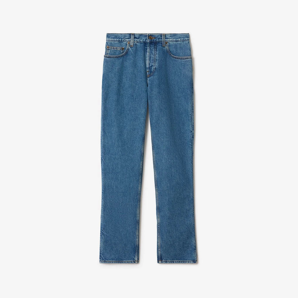 Mid-rise Straight Jeans in Mid blue - Women, Cotton | Burberry® Official