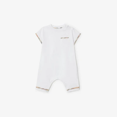 Check Trim Cotton Playsuit in White - Children | Burberry® Official