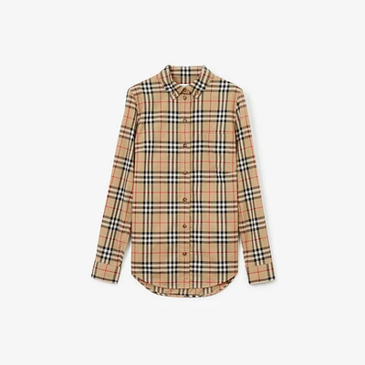 Slim Fit Check Stretch Cotton Shirt in Archive beige - Women | Burberry® Official