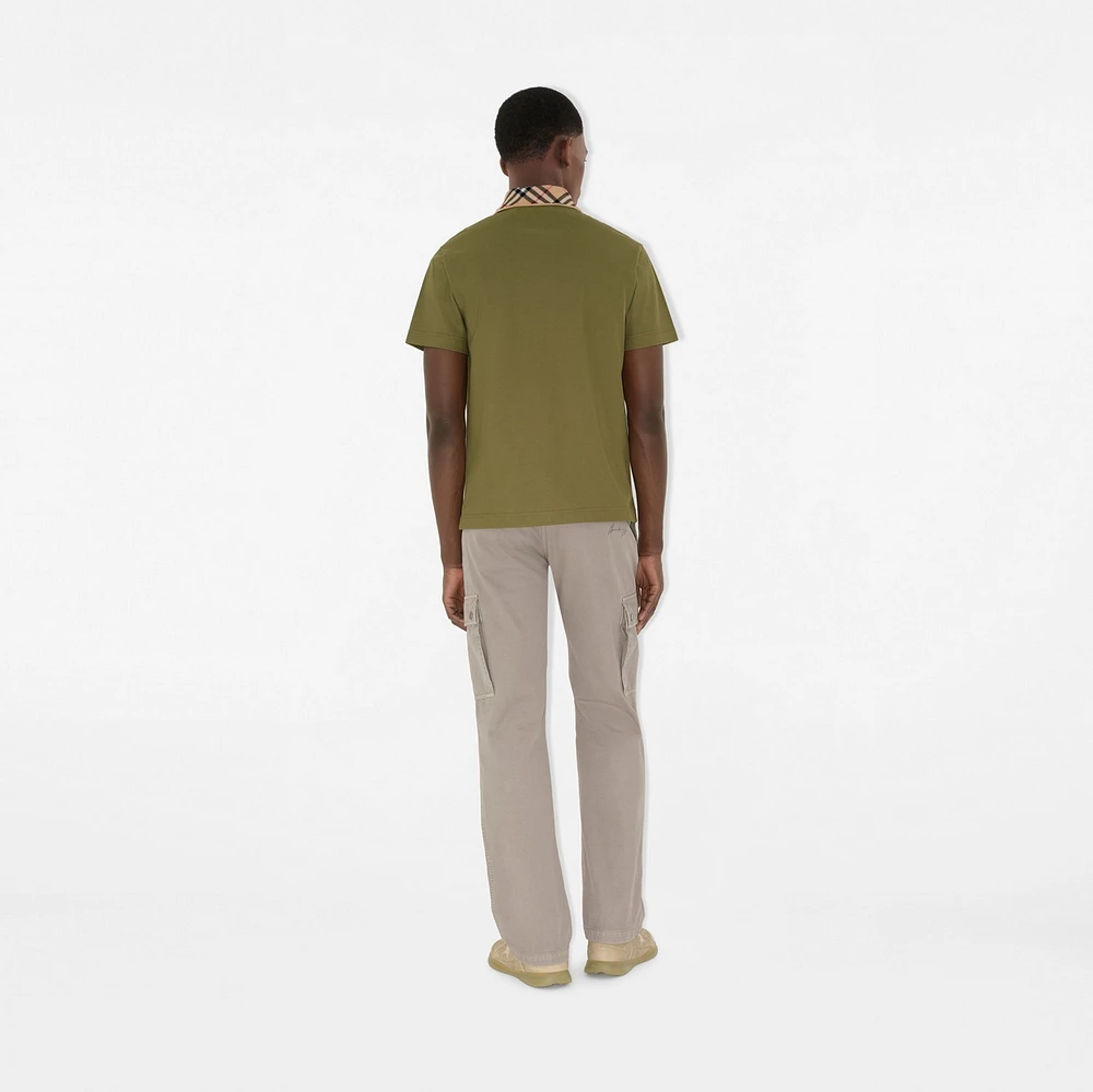 Check Collar Cotton Polo Shirt in Estate green - Men | Burberry® Official