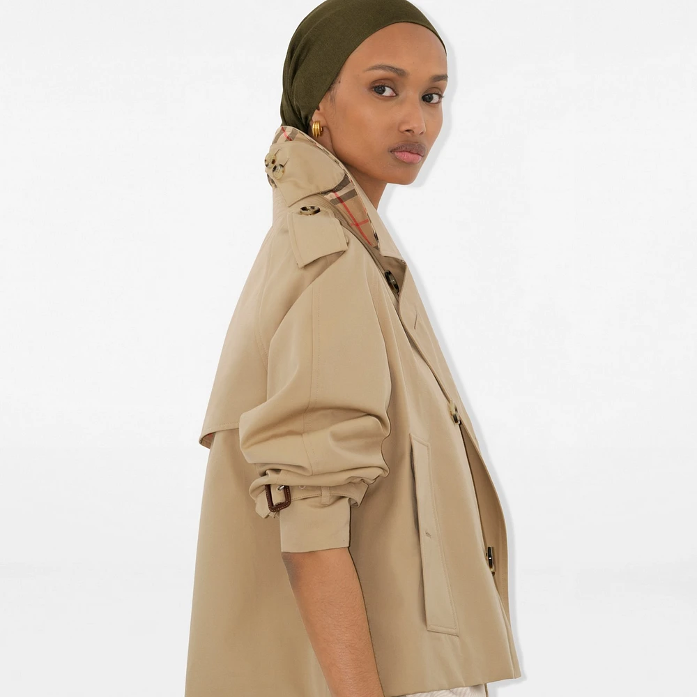 Cropped Gabardine Trench Jacket in Honey - Women, Cotton | Burberry® Official