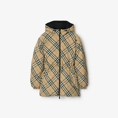 Reversible Check Nylon Hooded Puffer Jacket in Sand - Women | Burberry® Official
