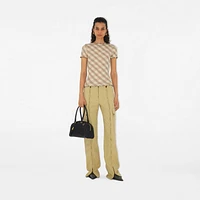 Check Stretch Cotton T-shirt in Teacup - Women | Burberry® Official