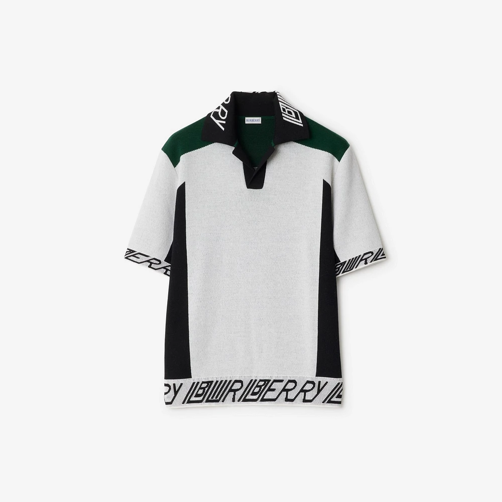 Logo Trim Wool Polo Shirt in White/black/green - Men | Burberry® Official
