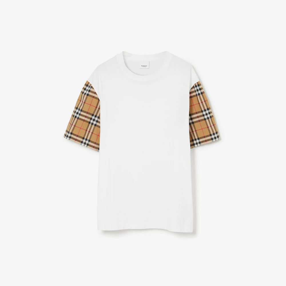 Check Sleeve Cotton T-shirt in