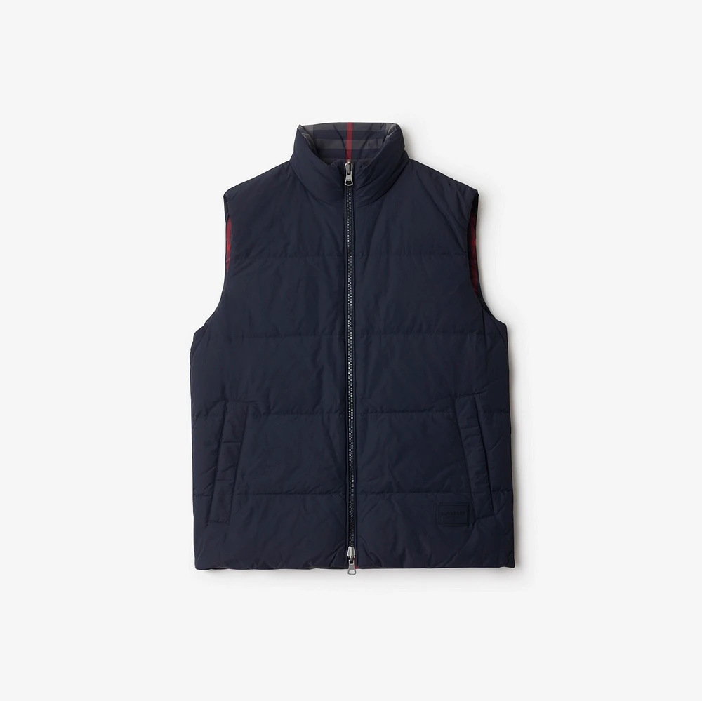 Reversible Check Nylon Puffer Gilet in Navy - Men | Burberry® Official