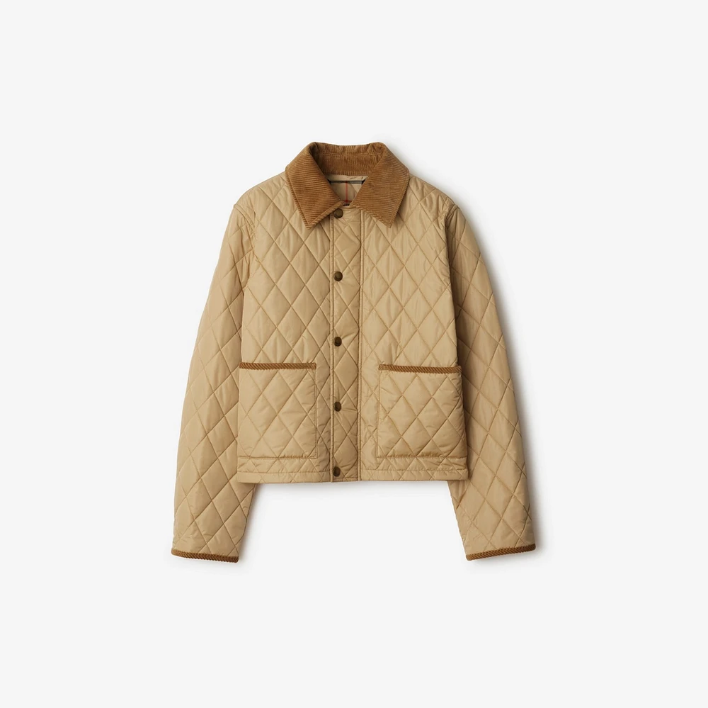 Cropped Quilted Nylon Jacket in Flax/sand