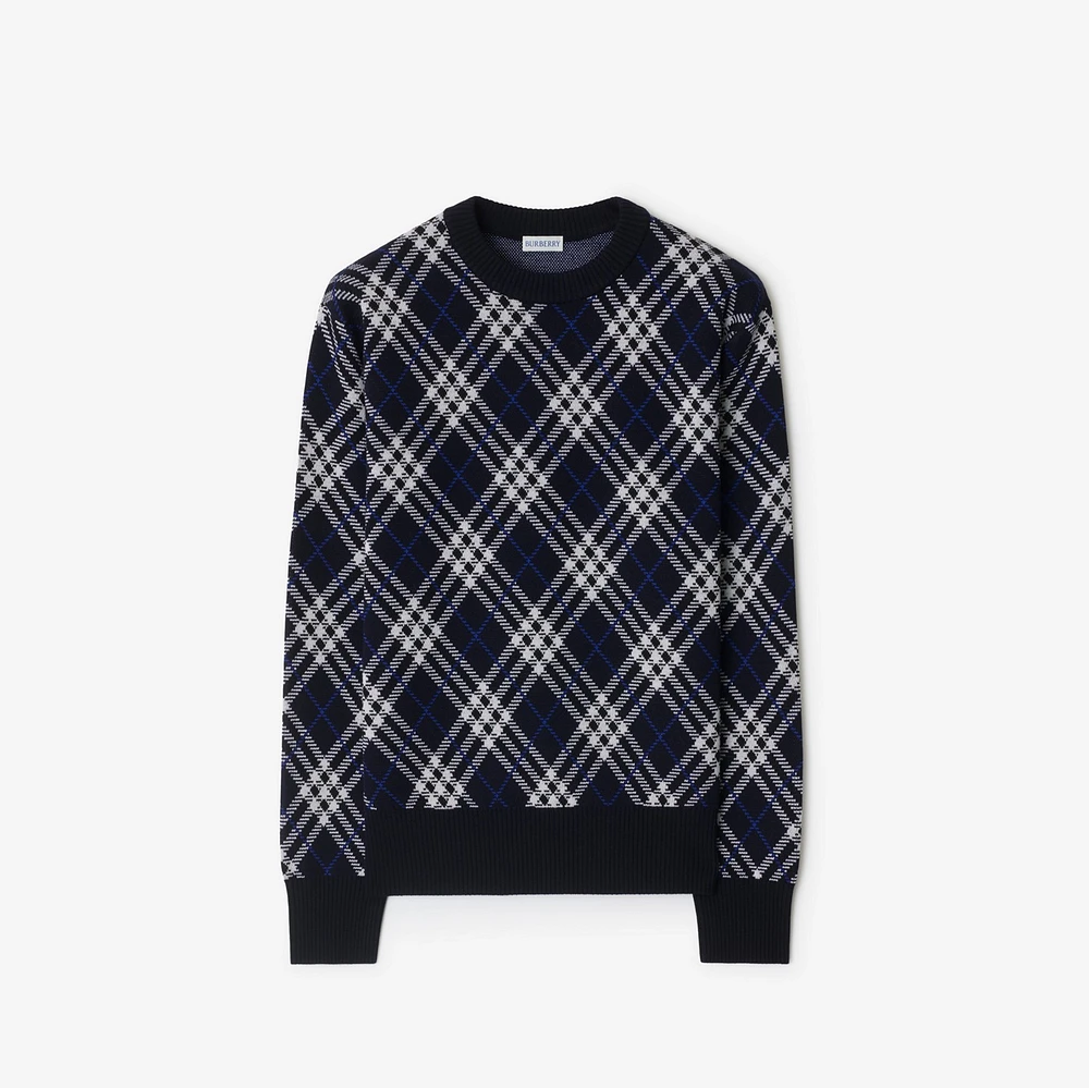 Check Wool Blend Sweater in Ink blue - Men | Burberry® Official