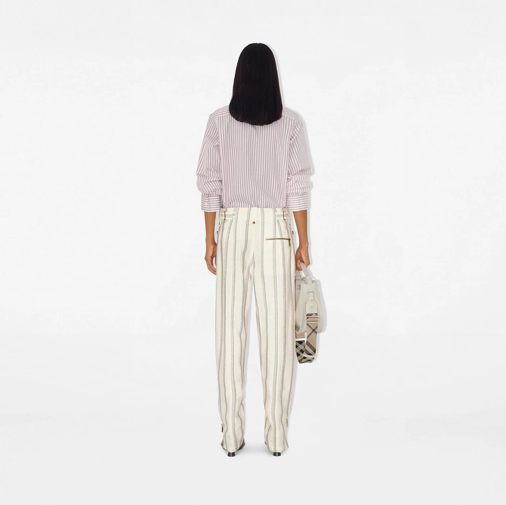 Striped Silk Blend Tailored Trousers in Cream/black - Women | Burberry® Official