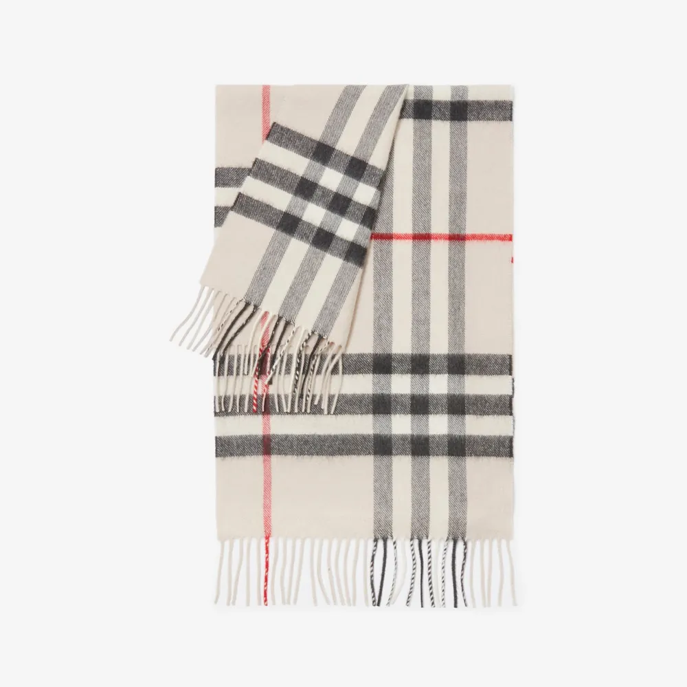 Check Cashmere Scarf in Stone Beige | Burberry® Official