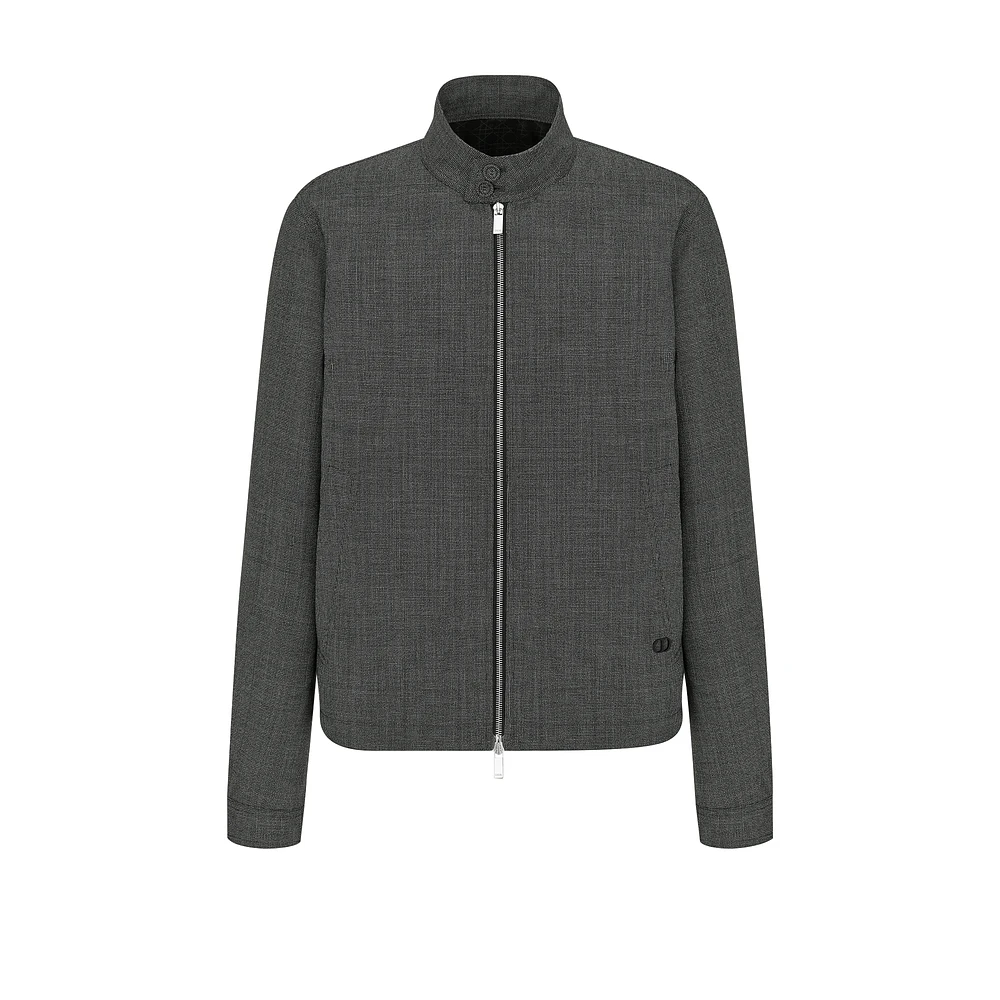 Micro-Houndstooth Harrington-Style Blouson Jacket