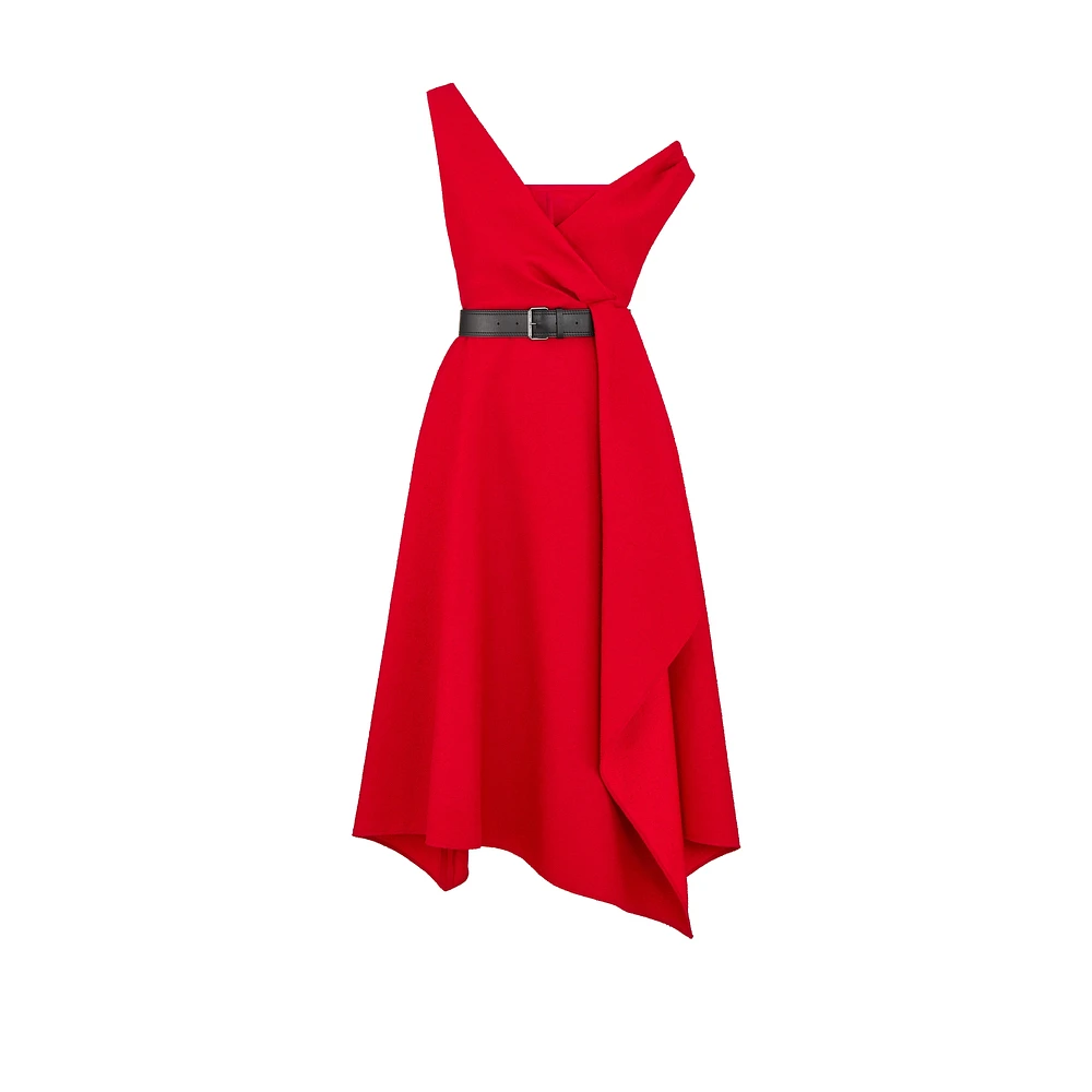 Mid-Length Draped Dress with Belt