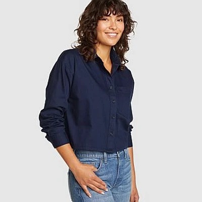 Women's Everyday Cotton Cropped Long-Sleeve Shirt