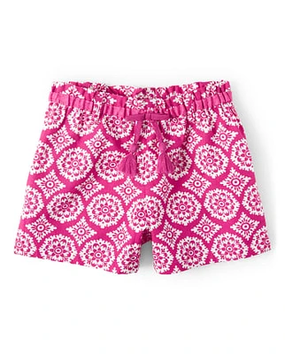 Girls Medallion Tassel Belted Shorts - Summer Sunsets