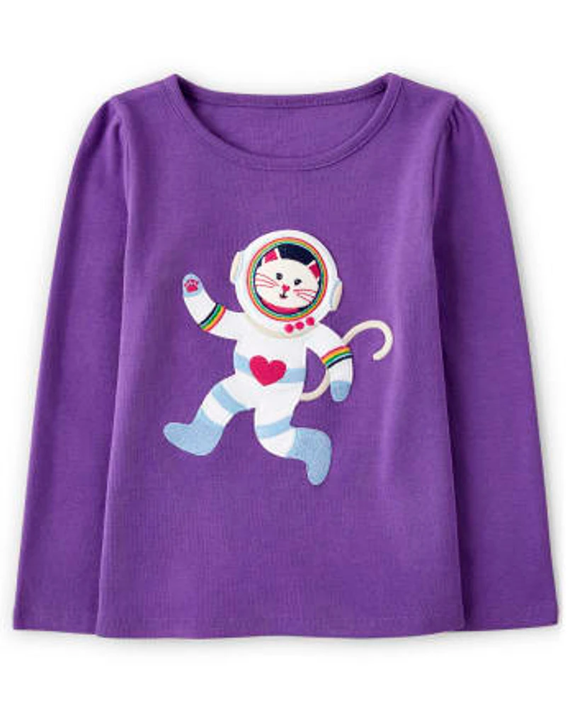 Girls Embroidered Astronaut Top - Comet Club