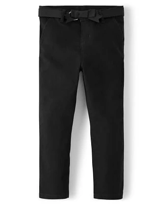 Girls Stain and Wrinkle-Resistant Belted Chino Pants