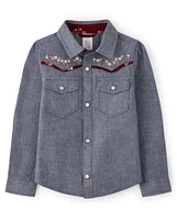 Girls Embroidered Flower Chambray Top - County Fair