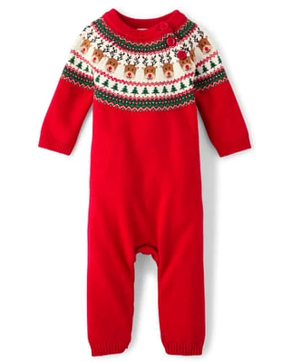 Baby Reindeer Fairisle Sweater Romper - Holiday Express