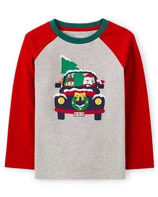 Boys Embroidered Truck Raglan Top - Holiday Express