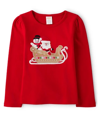Girls Embroidered Sleigh Top - Gingerbread House