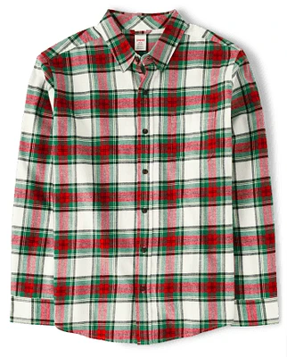 Mens Matching Family Plaid Button Up Shirt - Celebrations