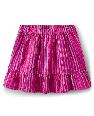 Girls Striped Ruffle Skort - Island Spice