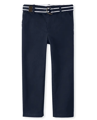 Boys Wrinkle Resistant Belted Chino Pants - Uniform