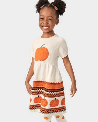 Girls Intarsia Pumpkin Sweater Dress - Lil'